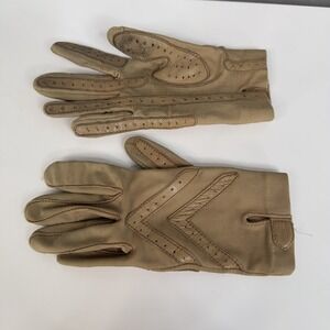 Vintage Isotoner Gloves Womens One Size Beige Driving Stretch Nylon Leather Palm